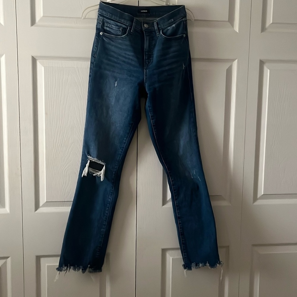 Express boot high rise jeans with a fray hem